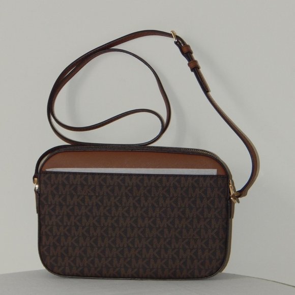 NWT $398 Michael Kors Jet Set Item MK Monogram LG EW Zip Chain XBody Bag Brown - Picture 4 of 11